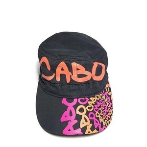 Cabo by Robin Ruth Cadet Style Black Hat Spiral Color Lettering Brim Army Cap
